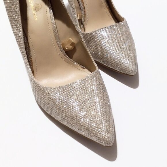 BCBGeneration Gold Glitter Pointed Toe High Heel Shoes Size 11M - Picture 1 of 7